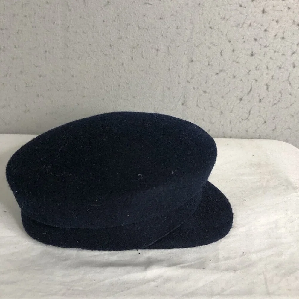Vintage 1950s Boiled Wool Hat Navy Blue Retro Fashion Mod Groovy - Picture 3 of 9